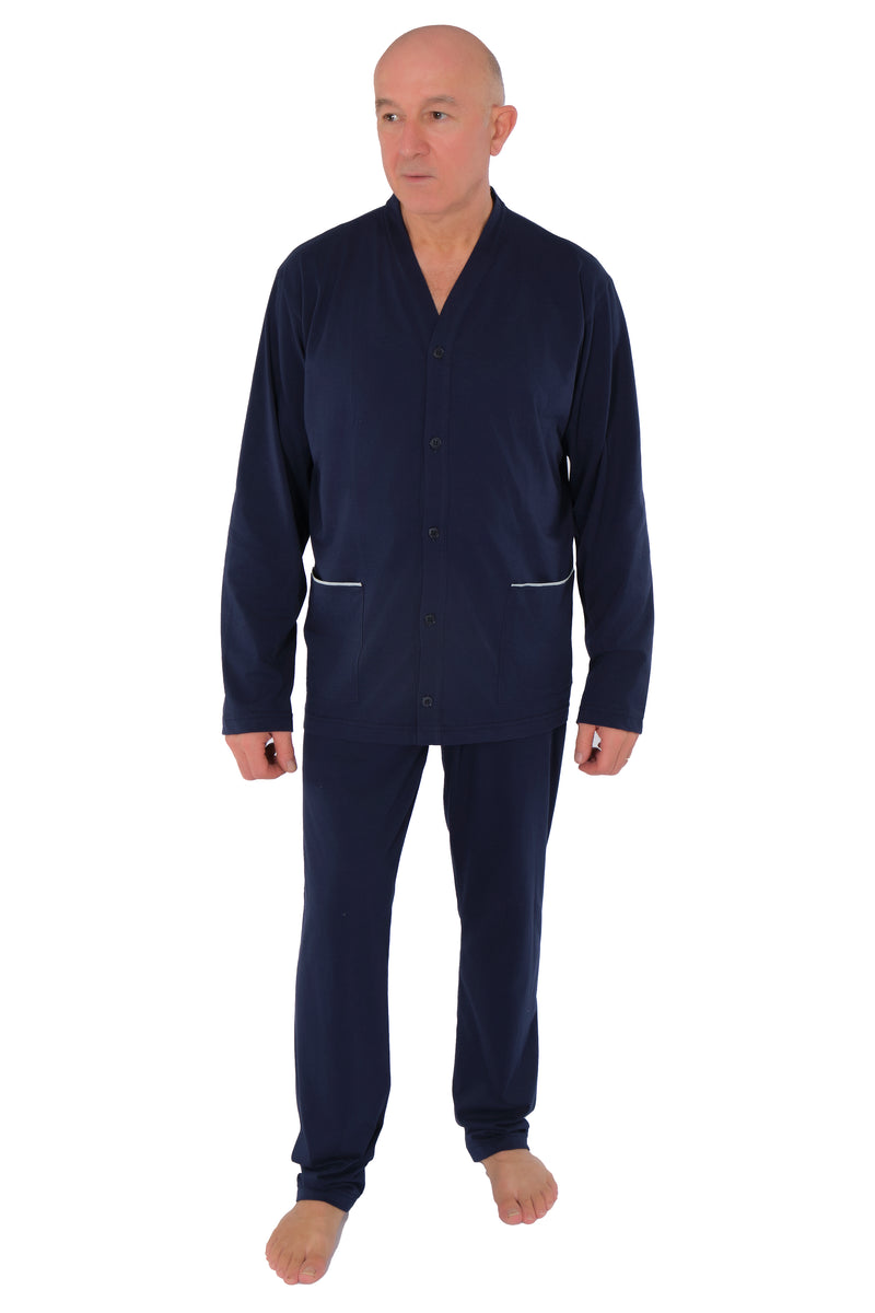 Hajo Clima Comfort Pigiama Uomo - Cotone Mercerizzato Non Stiratura - Due Pezzi Con Pantaloni Lunghi E Maglia A Righe