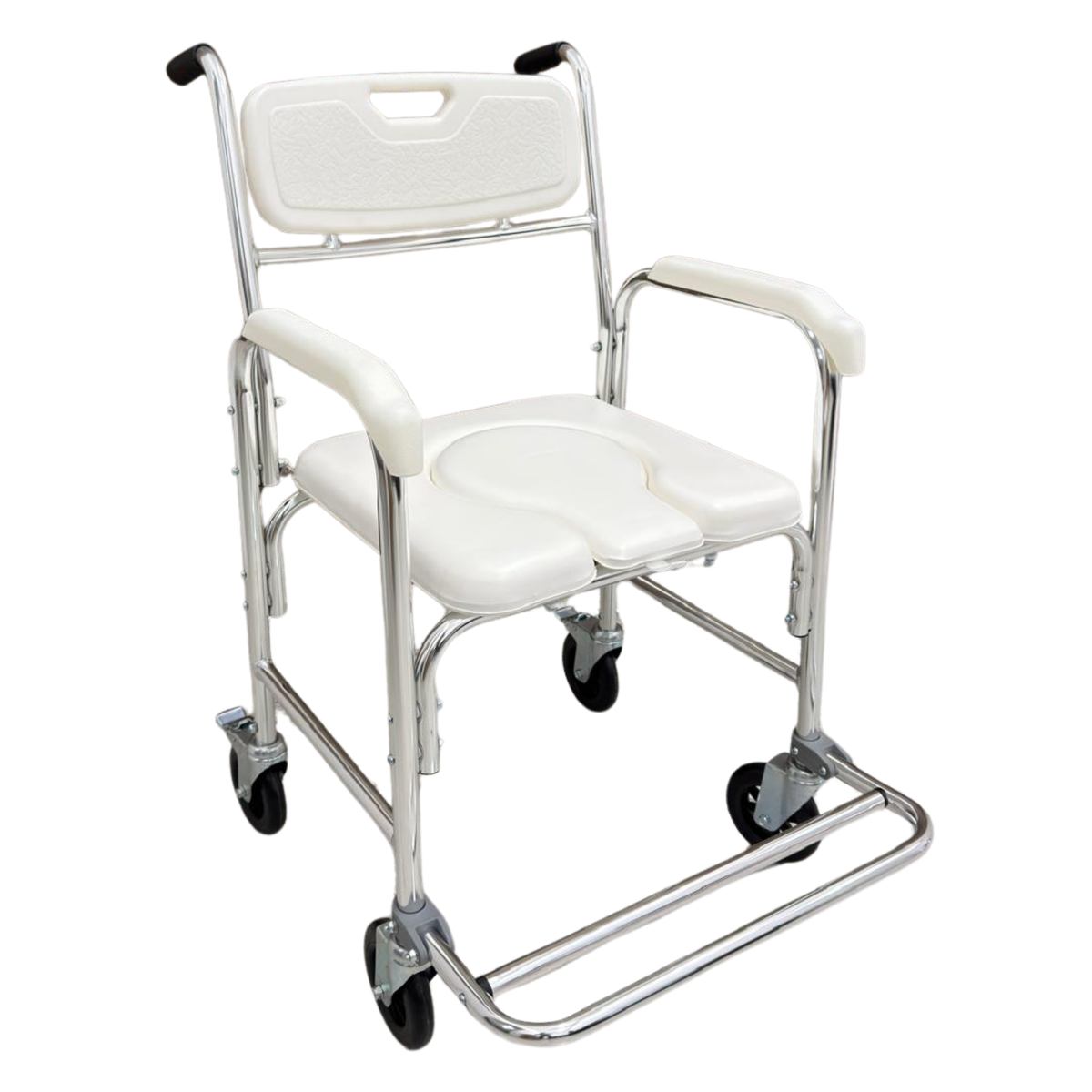 Shower toilet chair with comfortable wheels and brakes - anatomical se ...